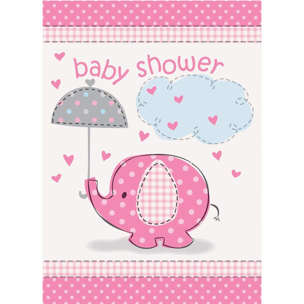 Elephant Baby Shower Party Invitations - 5.5" x 4", Pink, 8 Pcs
