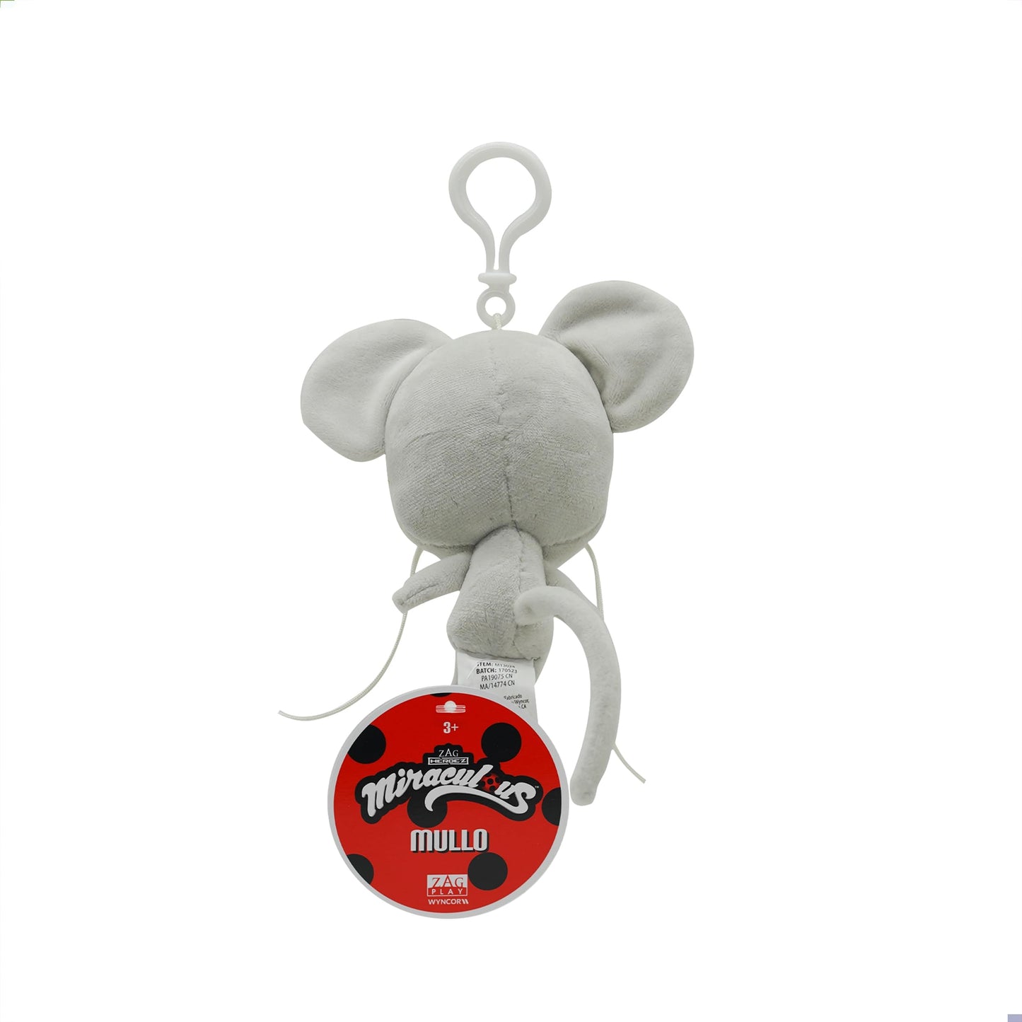 Miraculous Ladybug Kwami 5-inch Lifesize Backpack Keychains - Mullo The Mouse Clip-On Toys - Portable Ladybug and Cat Noir Accessories, Keychain Plush