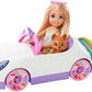 Barbie Chelsea Toy Car Set with Unicorn Theme, Blonde Small Doll in Removable Skirt, Pet Puppy, Sticker Sheet & Accessories