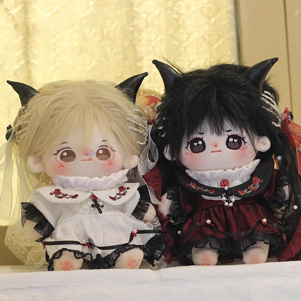 niannyyhouse 20cm Plush Doll Clothes Pearl Veil Dress Headdress Collar Dark Rose Outfit 8in Dolls Dress Up Accessories (Red)