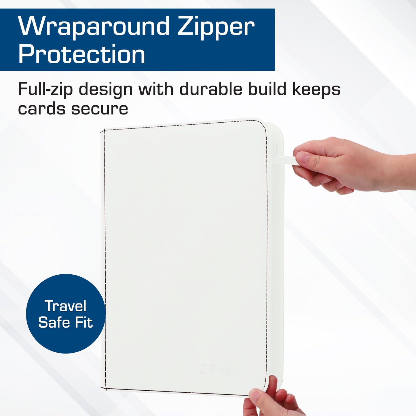 BCW Z-Folio 9-Pocket LX Album - White | Secure Zipper Card Organizer | Premium Leatherette Card Collection Binder | Trading Card Binder for Pokemon