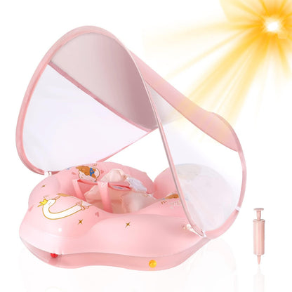 WYRIAZA Baby Pool Float with Canopy Baby Swimming Spring Float Infant Newborn Toddler Inflatable Float with UPF50+ Sun Protection Canopy Swim Water