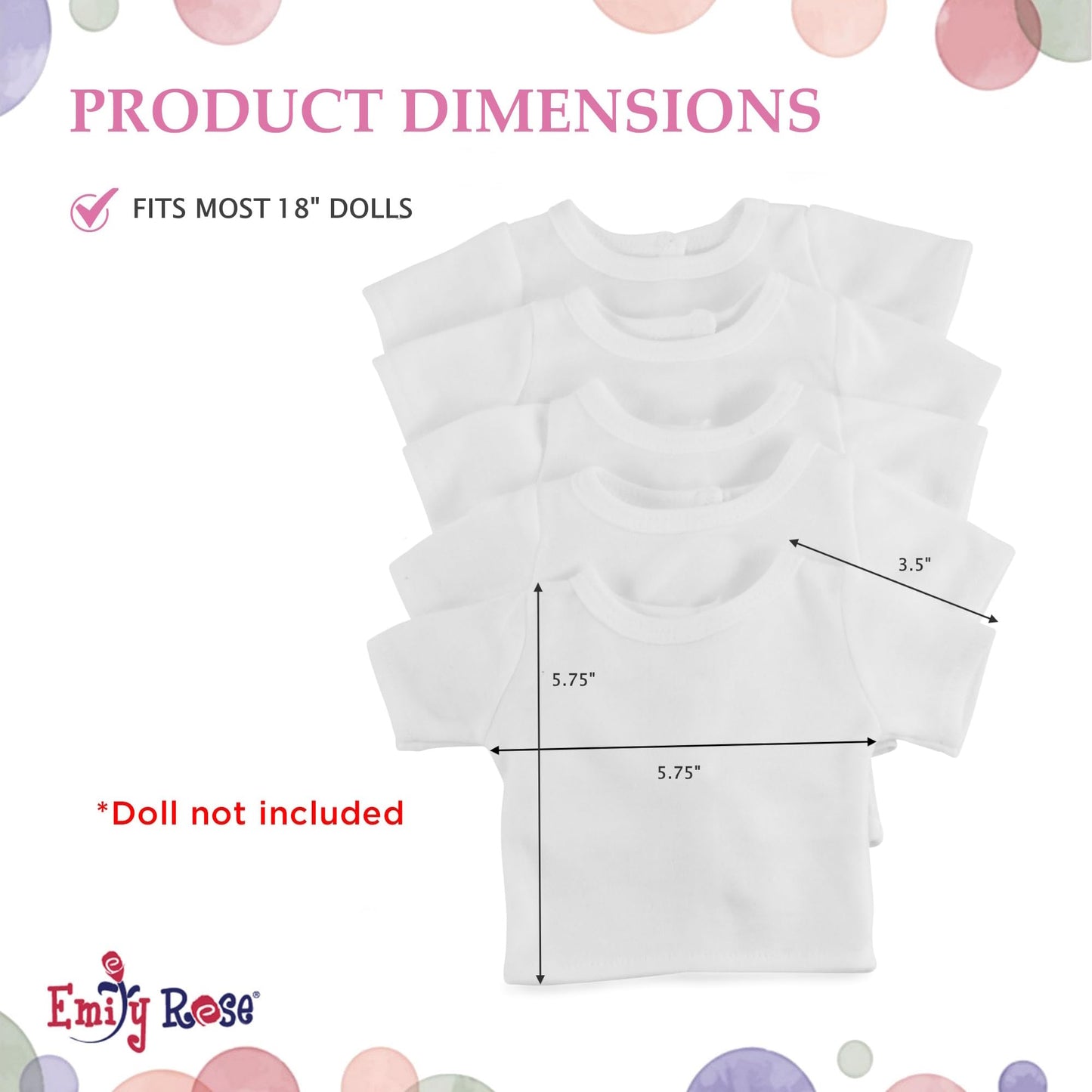 Emily Rose 5-Pack Bright White 18 Inch Doll Clothes Premium T-Shirts