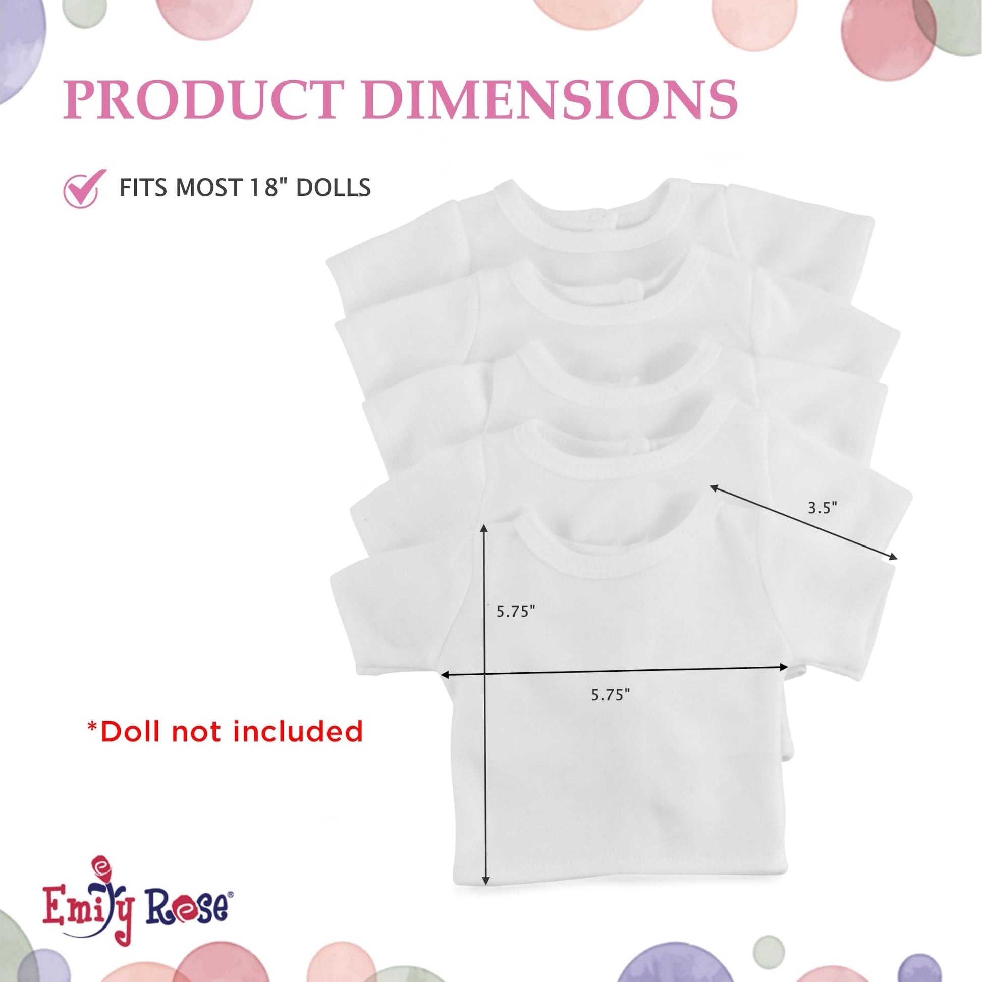 Emily Rose 5-Pack Bright White 18 Inch Doll Clothes Premium T-Shirts