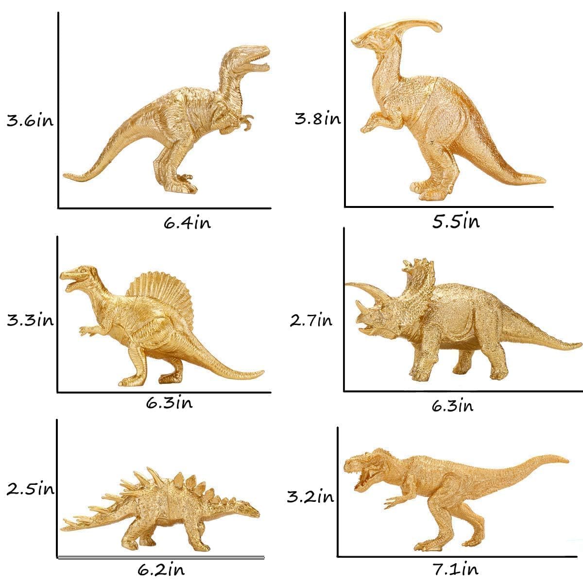 BOLZRA Metallic Gold Plastic Dinosaurs Figurine Toys, 12PCS Golden Dinosaur Figures for Boys Girls, Baby Shower, Bridal Shower Decorations, Kids Dino