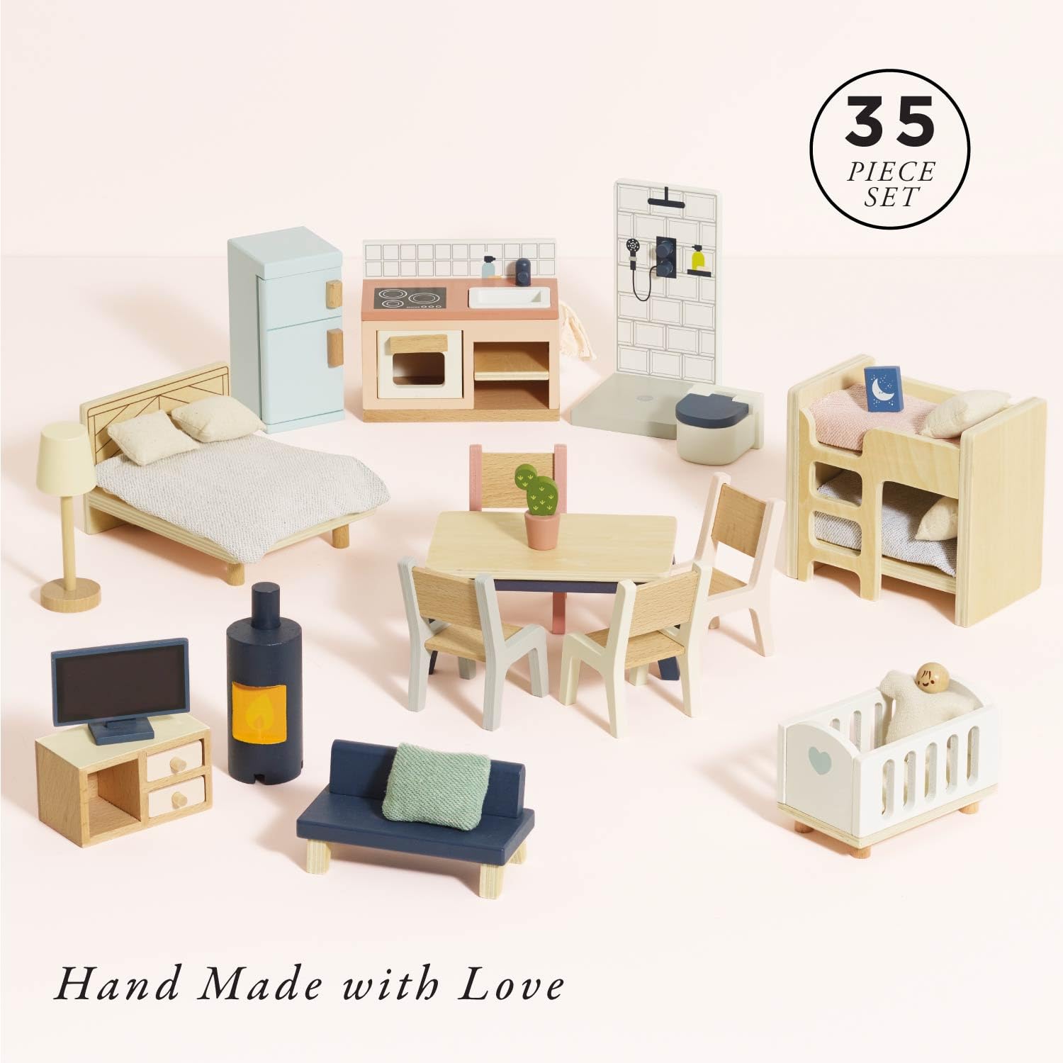 Le Toy Van - Wooden Dolls House Full Starter Furniture & Accessories Play Set for Dolls Houses | Girls or Boys Dolls House Furniture Sets - Suitable