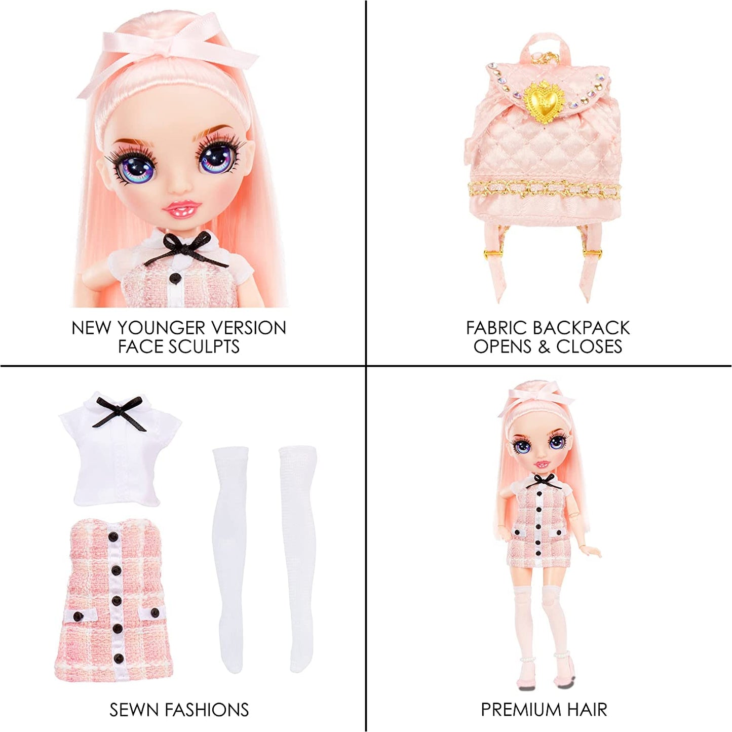 Rainbow High Jr High Series 2 Bella Parker- 9" Pink Posable Fashion Doll with Designer Accessories and Open/Close Backpack. Great Toy Gift for Kids