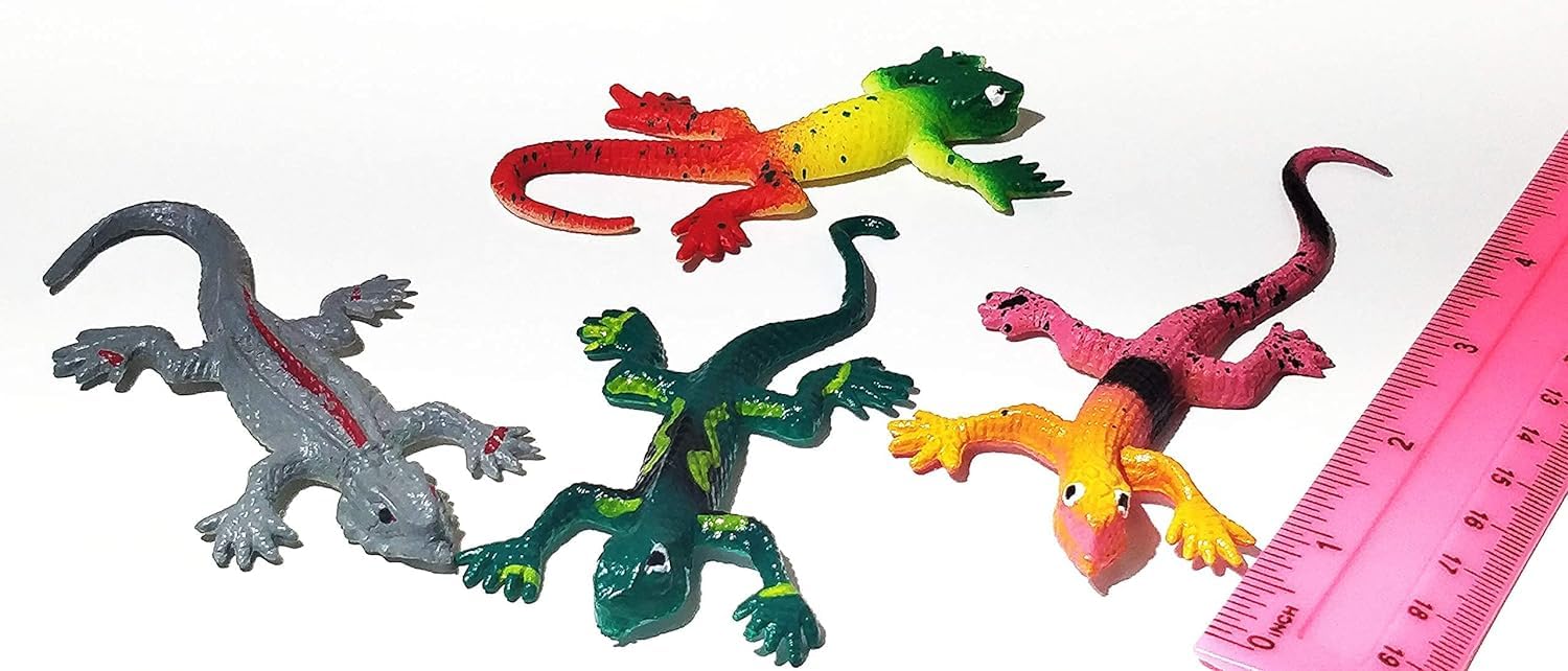 UpBrands 24 Painted Stretchy Lizards Toys 3 Inches Bulk Set, 4 Models, Kit for Birthday Party Favors for Kids, Goodie Bags, Easter Egg Basket