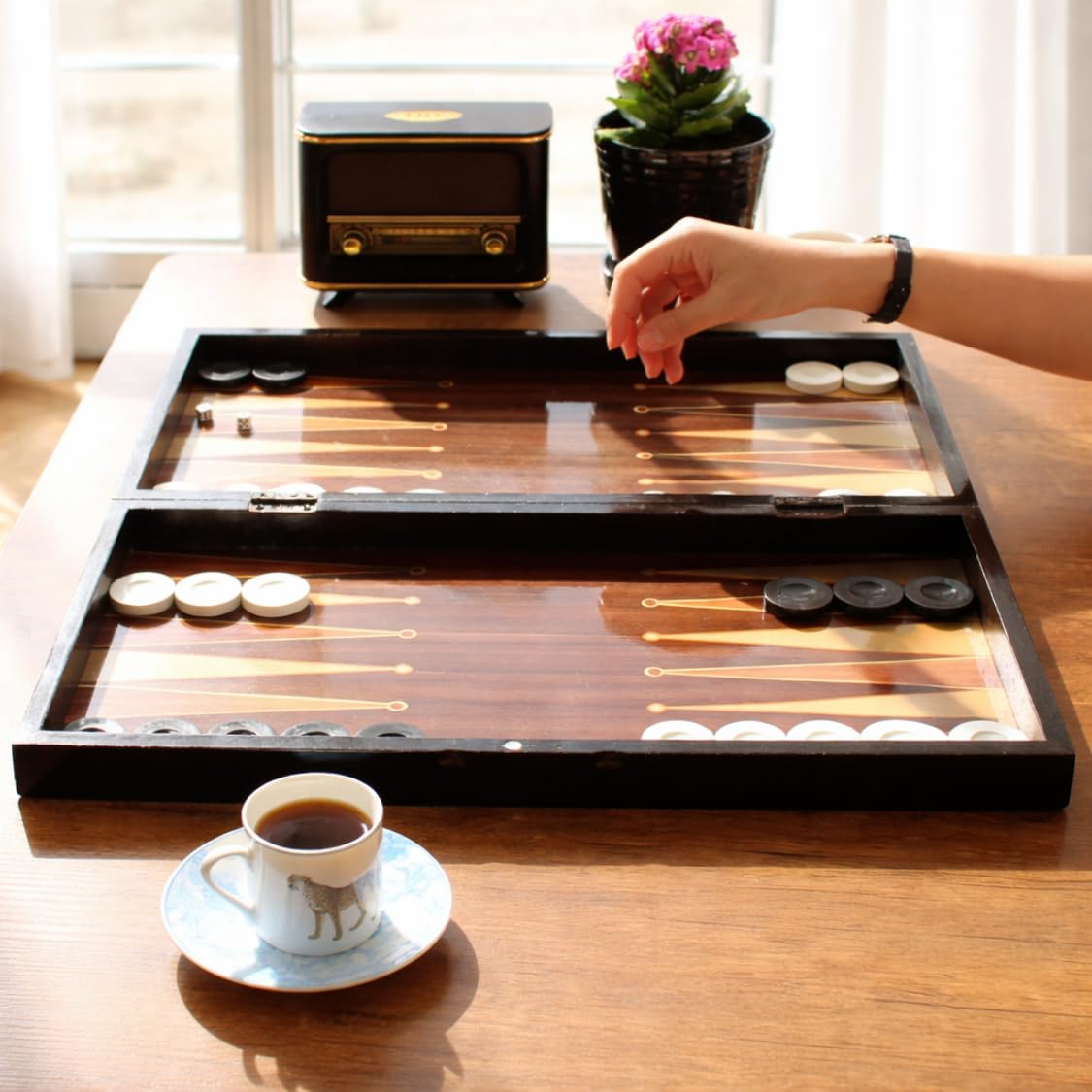 Park&Oz Walnut Premium Turkish Backgammon and Checkers Set 19 Inch Handmade 2 in 1 Wooden Board Game with Glossy Finish Luxury Checkers and Dice
