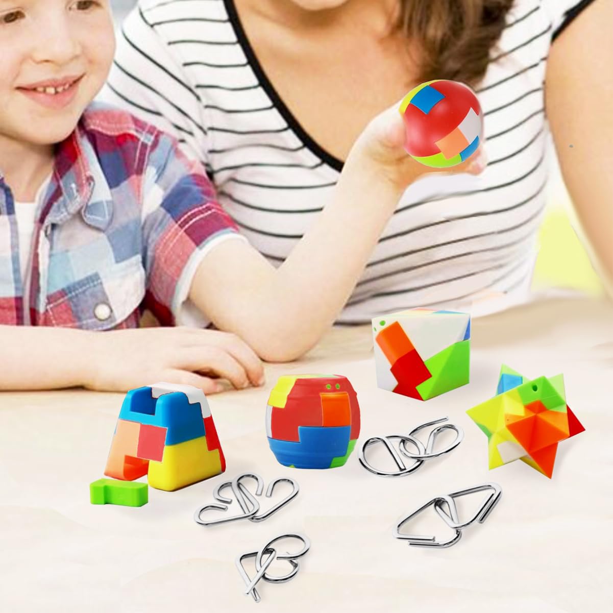 16 Pack Brain Teasers Puzzles for Kids & Adults, Brain Teasers Metal IQ Toys Puzzle Mind Game 3D Coil Cast Wire Unlock Interlock Magic Ball Puzzles