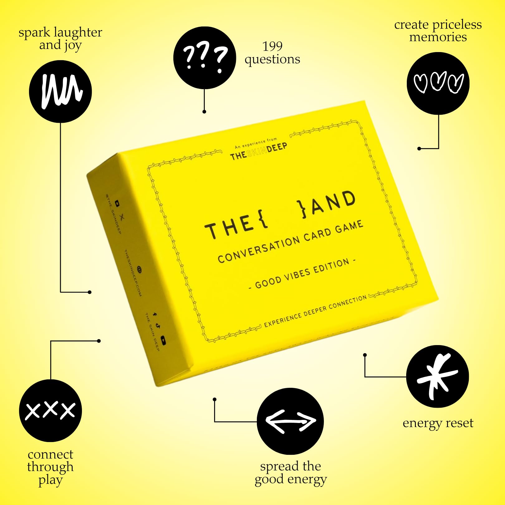 {THE AND} Good Vibes Edition - 199 Laugh Out Loud Conversation Cards for Friends, Family, Couples - Fun Icebreaker Cards to Connect - Stress Free