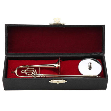Trombon Miniatura Trombone Ornament Miniature Musical Instrument Trombone Model With Supoort And Case For Dollhouse Music Room Decoration