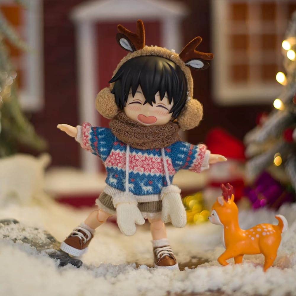 niannyyhouse OB11 Doll Clothing Set, Elk Sweater with Headwear, Scarf, Shorts, Gloves, 1/12 Scale BJD Action Figure Accessories (Red)