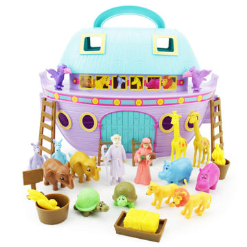 Boley Noah's Ark Playset - 29 Piece Bible Story Toys Play Set for Kids with Boat, Noah and Wife Figurines, Zoo Animals, and Barn Accessories