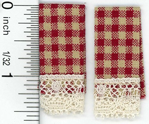 Dollhouse Miniature Set of 2 Country Red Dish Towels