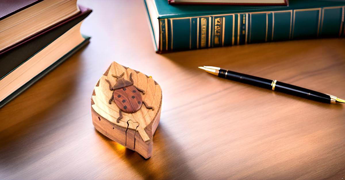 Lady Bug - Secret Wooden Intarsia Puzzle Box - Handcrafted from Natural Exotic Woods