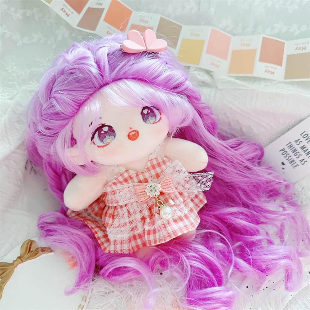 niannyyhouse 20cm Plush Doll Purple Wave Roll Hair Girl Humanoid Stuffed Body Wearable Clothing Dress Up Gifts (3-with Skeleton)