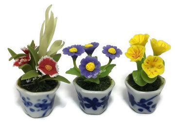 3pc Miniature Flower Clay Dollhouse Fairy Garden Mini Plant Trees Ceramic Furniture Bundles Artificial Flowers Tiny Orchid #083