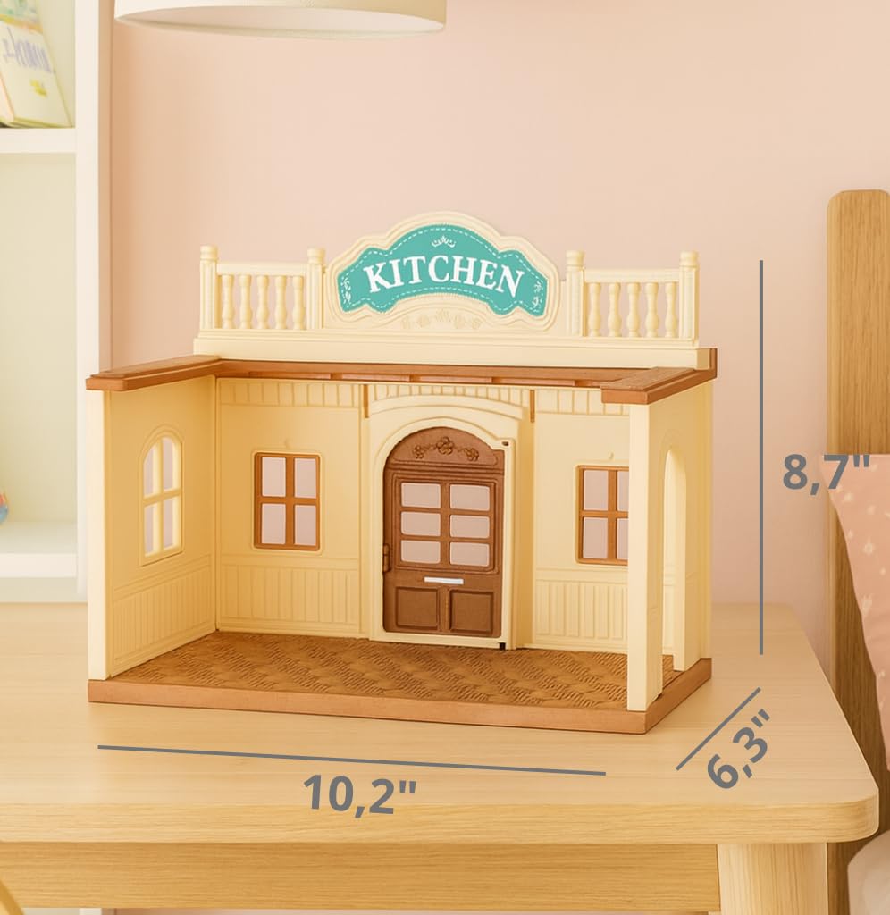 OLEOCA Family Kitchen Doll House - Cozy Cabin with Bunny Figure, Dining Set & Cookware, Complete Modular Dollhouse Playset for Creative Pretend Play
