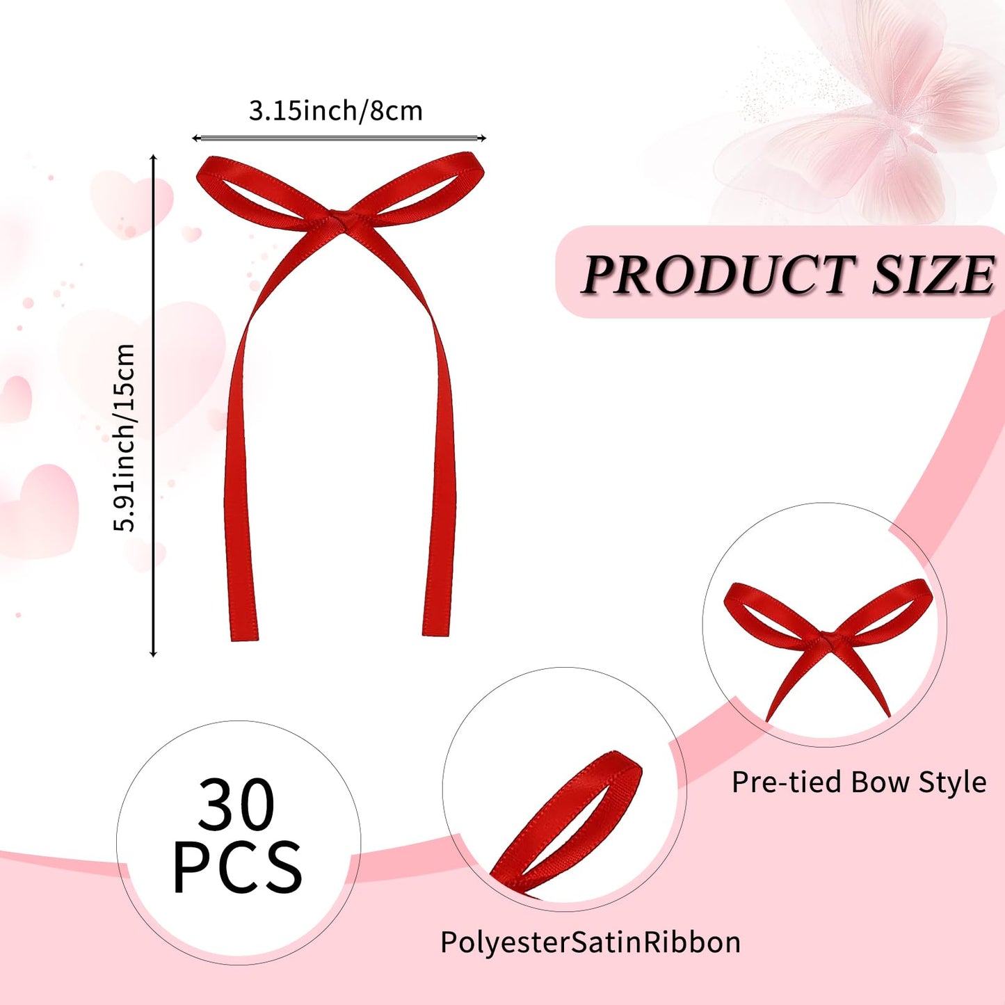 30Pcs Bow Cake Toppers Ribbon Bows for Cake Red Bow Ribbons for Coquette Themed Bow Decorations for Bachelorette Graduation Party,Cupcake Baby Shower