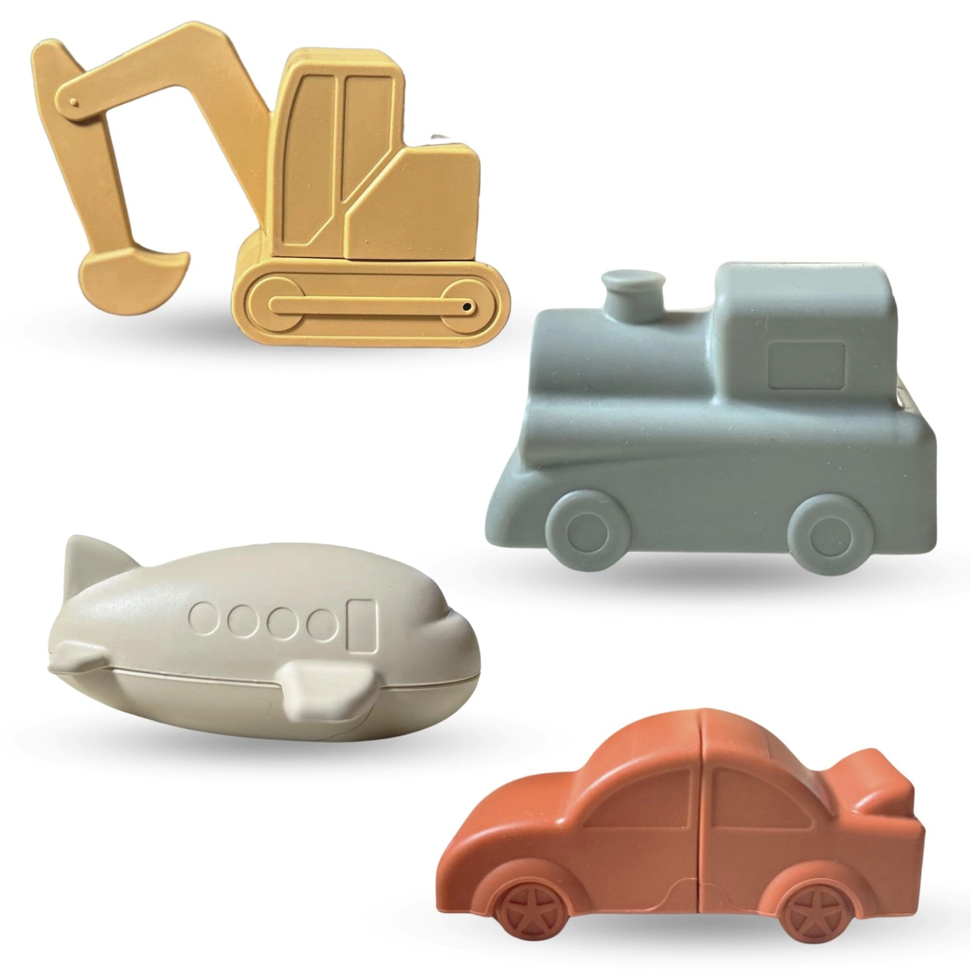 Brooklyn Neutral Vehicle Bath Set, Non Toxic Aesthetic Toys for Baby and Toddler, Includes a Car, Plane, Excavator and Train, Perfect for Bathtub