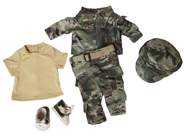 American Fashion World Military Army Outfit for 18 Inch Dolls - Camo Jacket, Pants, Hat, Shirt, and Sneakers