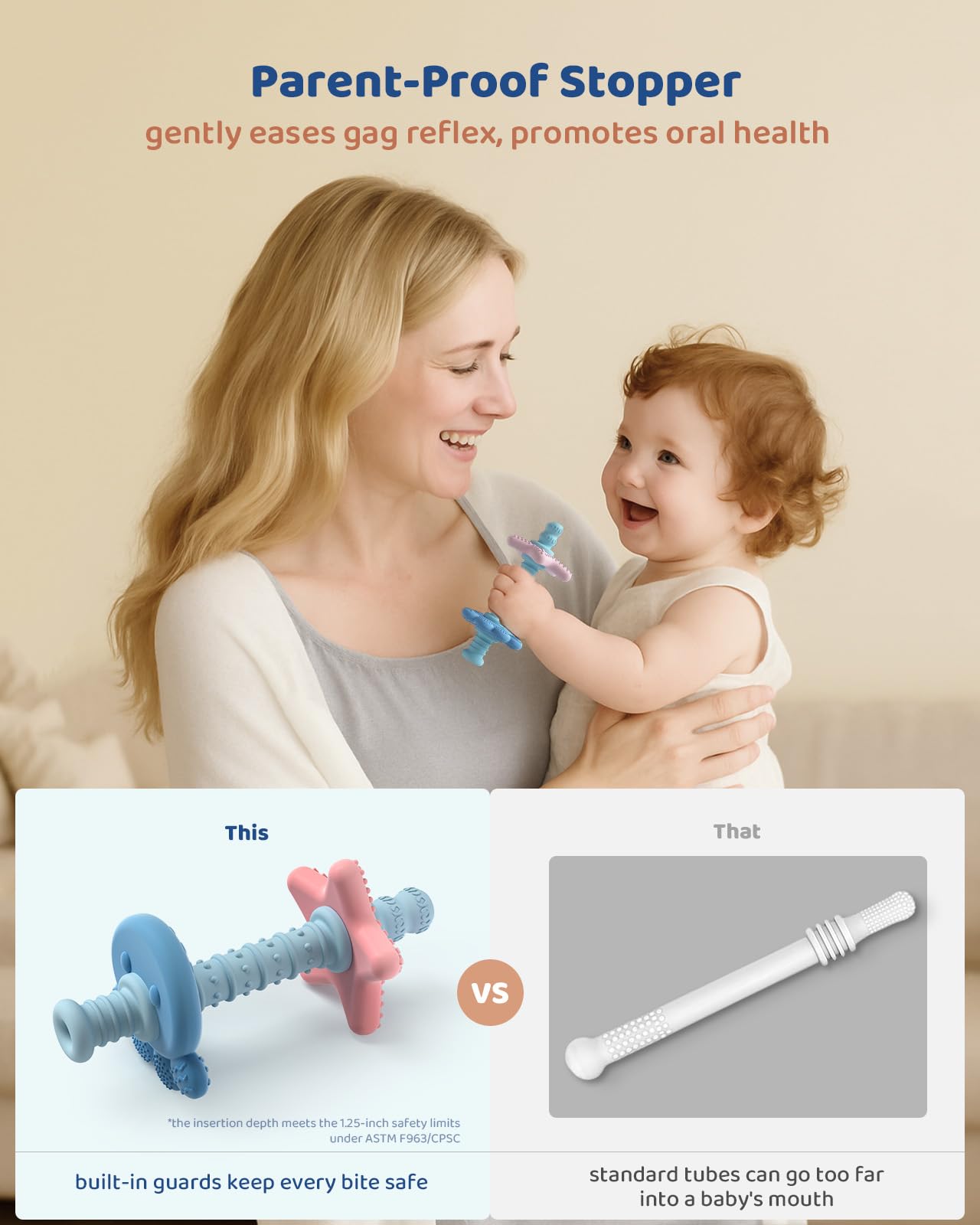 Baby Teething Toys for 3-12 Months, Food-Grade Silicone Hollow Tube Teether Stick, BPA-Free & Multi-Textured, Gum Massage, Sensory Development