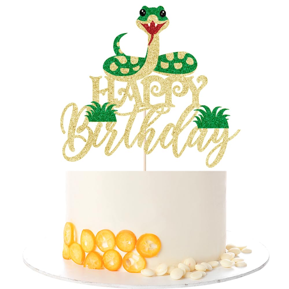 Kaoenla Glitter Snake Happy Birthday Cake Topper- snake theme happy birthday cake decoration animal theme birthday supplies decoration?Baby Party ?Boy