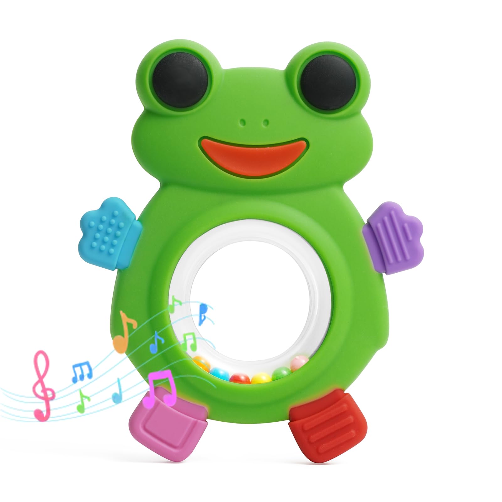 WALULAN Baby Teething Rings Toys,Over Sized of A Frog Infant Toys Relief Teethers for Babies 3-6-12-18 Months,Sensory Toys Rattle Teether Silicone