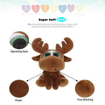 DolliBu Sparkling Big Eye Plush Stuffed Animal Teddy Bear - Cute Soft Woodland Security Toy Pal - Plushie Cuddle Buddy Bedtime Friend - Small Moose