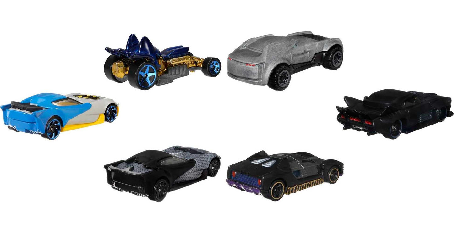 Hot Wheels Toy Cars 6-Pack, Set of 6 Batman Character Vehicles in 1:64 Scale, Inspired by Various Characters (Styles May Vary)