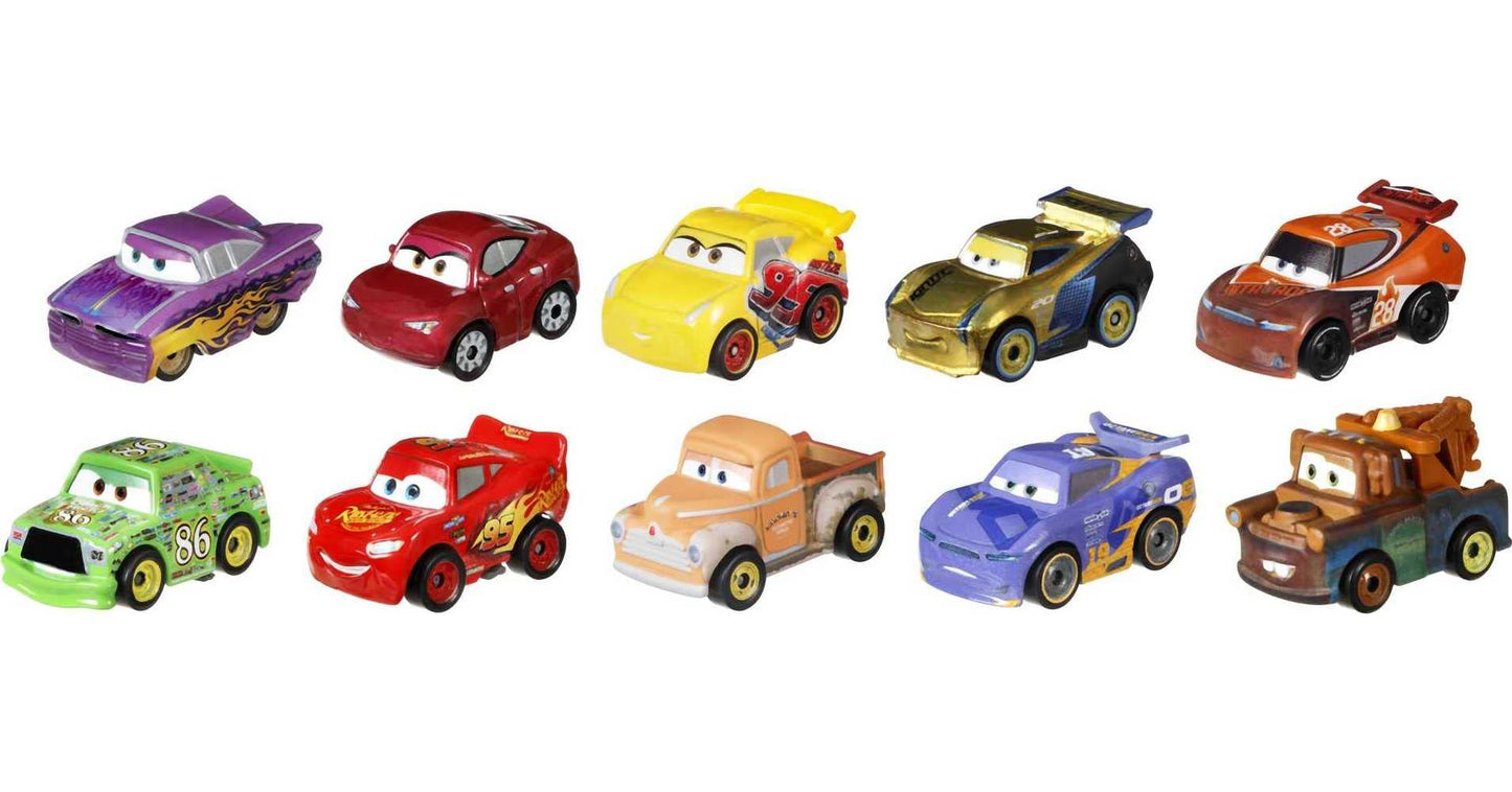 Mattel Disney and Pixar Cars Mini Racers Set of 10 Mini Die-cast Toy Cars, Derby Racers Series, Collectible Vehicles