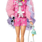 Barbie Extra Doll & Accessories with Long Periwinkle Hair, Teddy Bear-Print Denim Jacket, Matching Shorts & Pet Puppy