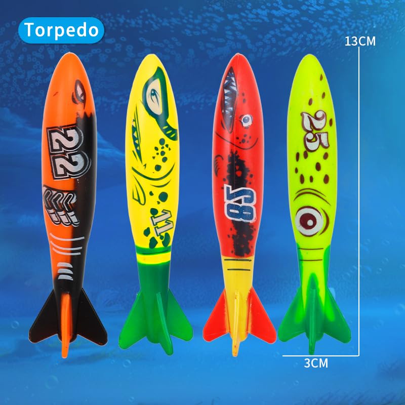 Eeonirin 19 PCS Swimming Pool Diving Party Set, Including 4 Rings + 4 Torpedoes + 8 Gemstones + 3 Seaweeds. Suitable for Swimming Pool Family Party