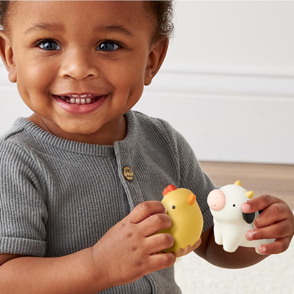 Itzy Ritzy Put & Take Activity Toy - Spill & Fill Sensory Toy with 4 Squeezable Barnyard-Themed Pieces for Infants & Toddlers - Great for Sorting