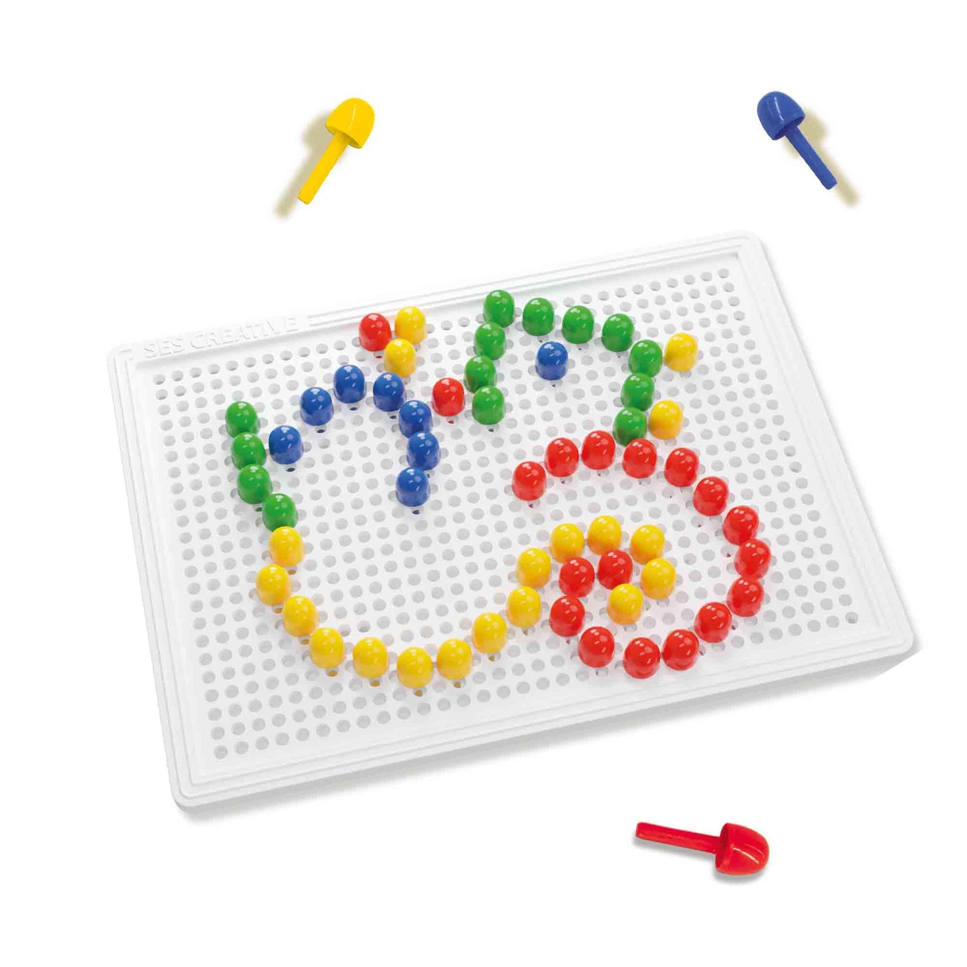 SES Creative Mosaic Board Compact - 100 Colourful Pins, Reusable Peg Set for Toddlers & Kids Age 3+, Fine Motor Skill Toy for Early Learning