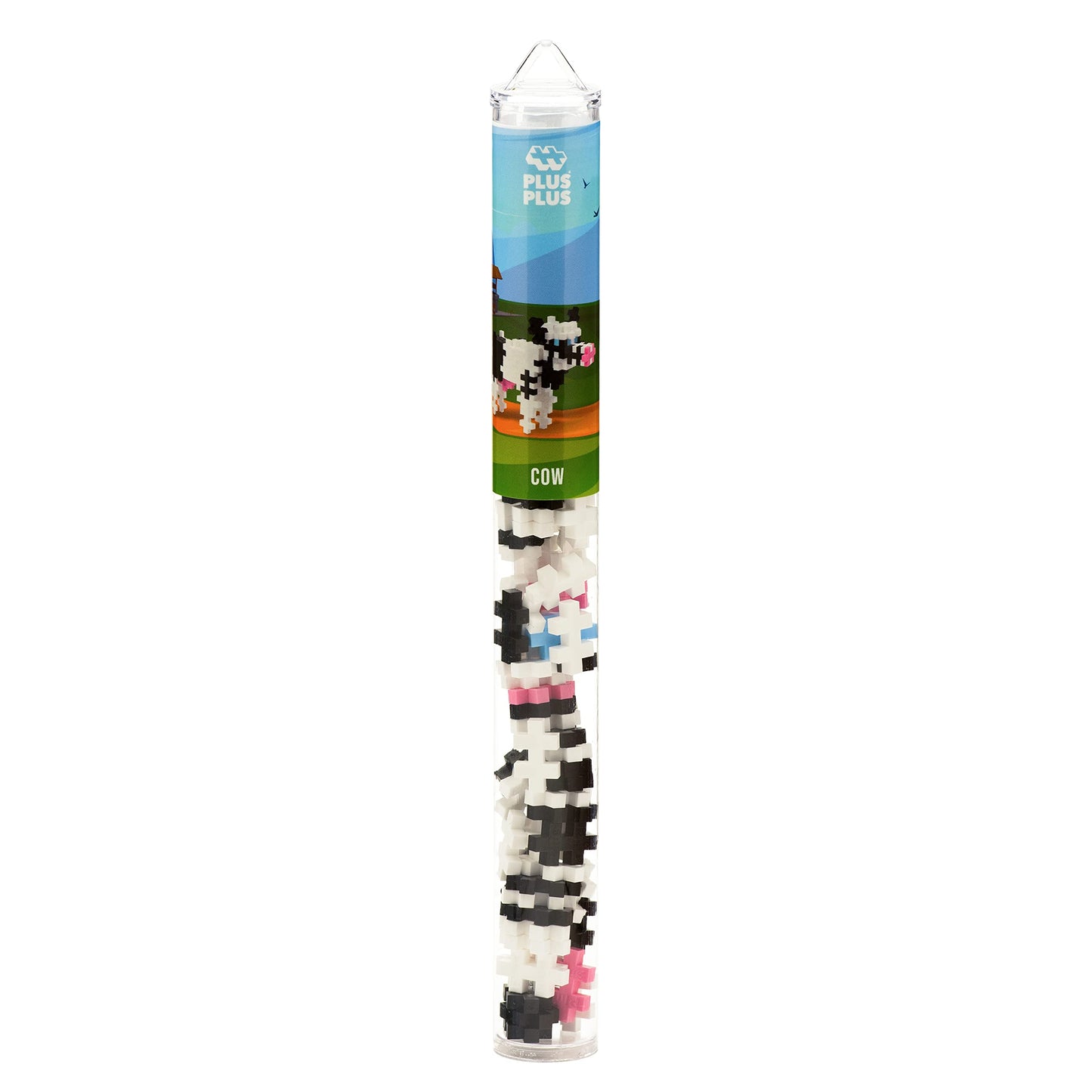 Plus Plus 3D Animal Figurine Building Block Set, 70 Mini Interlocking Puzzle Pieces, Fun Stem Toys for Kids - Cow Mini Maker Tube