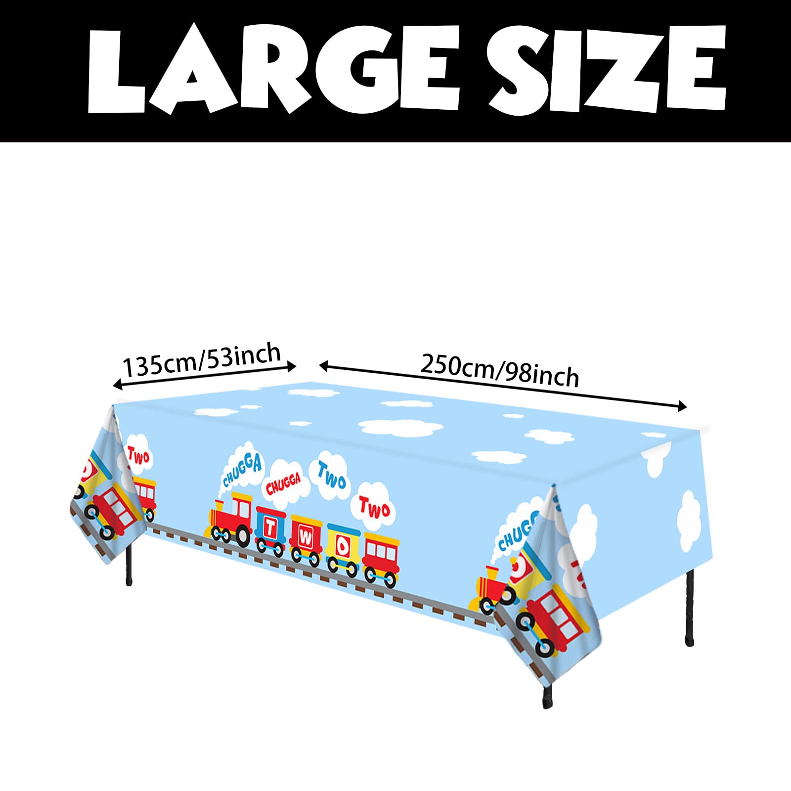 GZBJMYGS Chugga Chugga Two Two Tablecloth Happy Birthday Train Theme Suitable for Children of Any Age Indoor Outdoor Party Supplies Picnic Camping