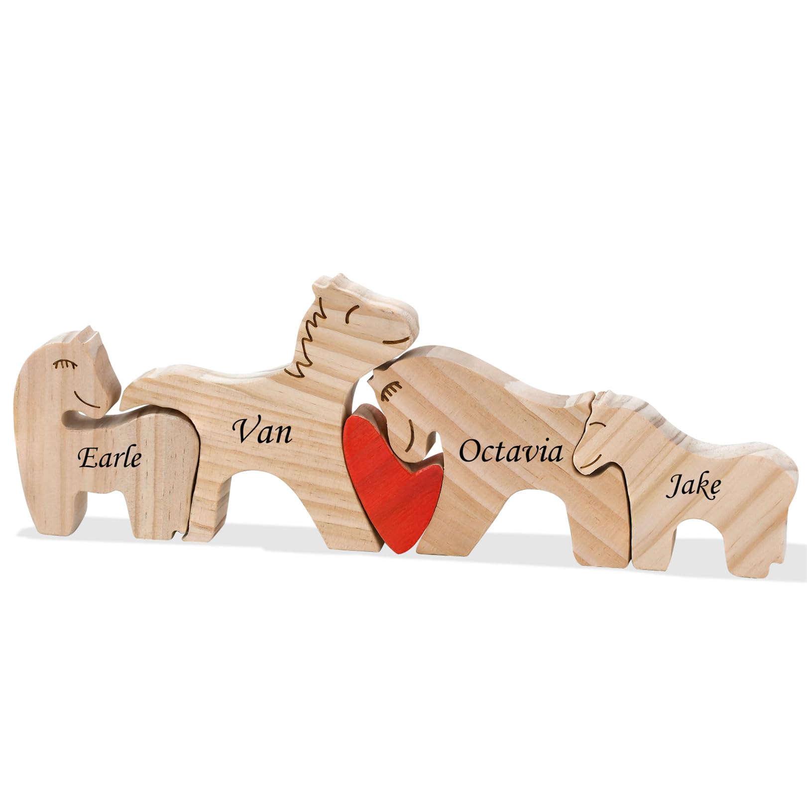 LucySky Personalized Family Name Puzzle - Wooden Pony Puzzle Animal Sculpture Decorative with 2-4 Name, Customized Wooden Gifts for Birthday Christmas