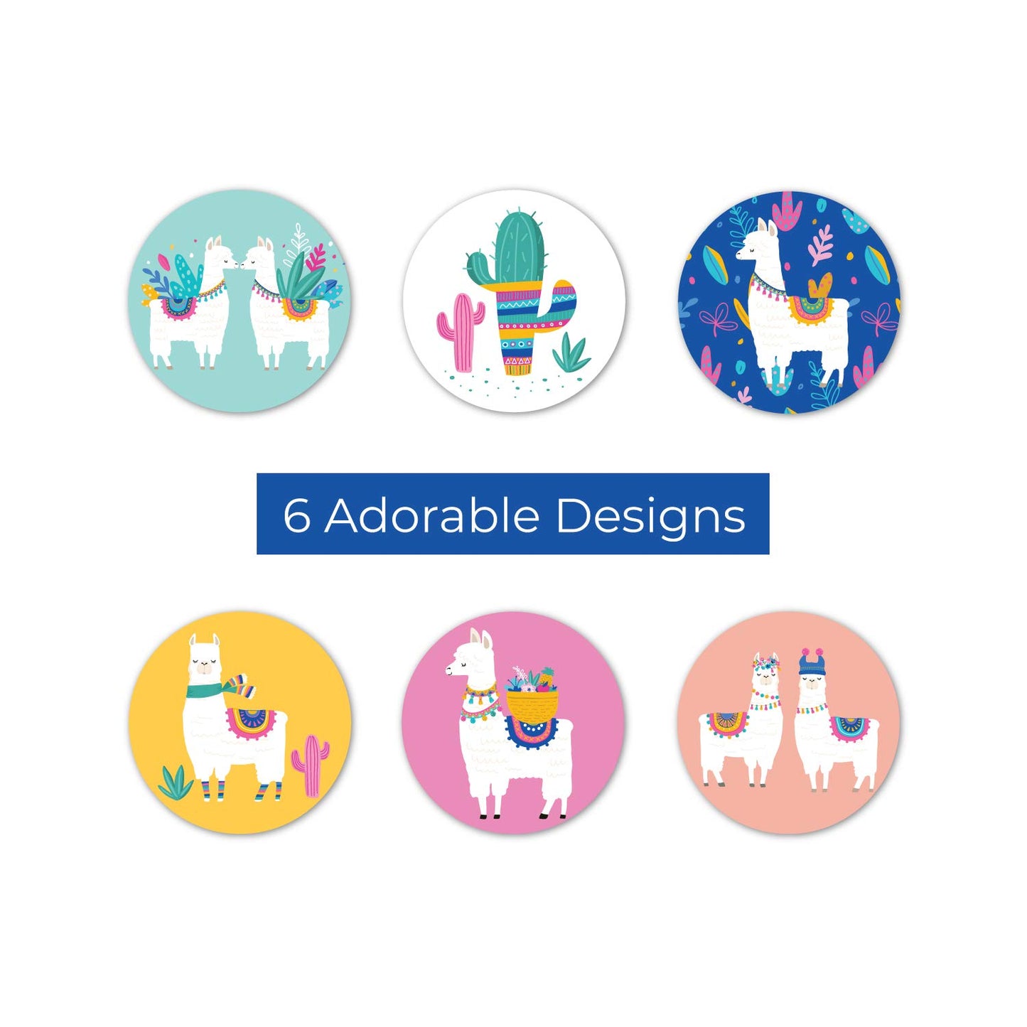 Llama Party Stickers / 250 Festive Desert Event Decals / 1.5" Vibrant Animal Round Envelope Seals / 6 Colorful Alpaca Designs/Made in The USA