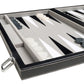 Travel Backgammon Set - Leatherette, Velvet Playing Field - 15-inch, Black/Grey