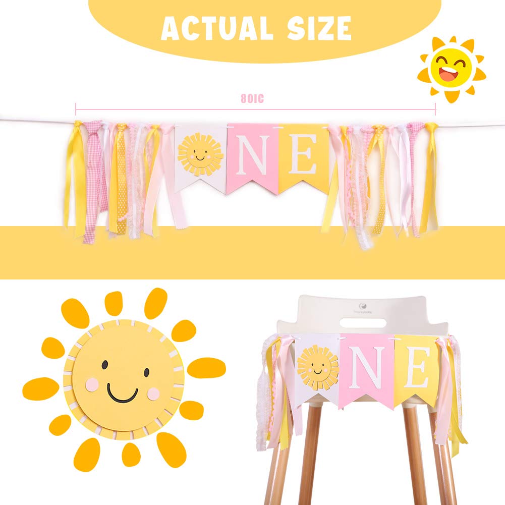 WAHAWU Sunshine Highchair Banner - Girl Birthday Banner, One in the Sun 1st Birthday, Photo Decoration Props