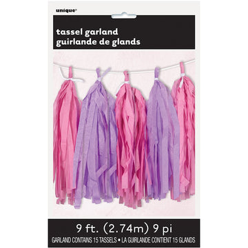 Stunning Pink & Purple Tissue Tassel Garland - 9 ft (1 Pc.) - Premium Quality Paper - Eye-catching Party Decor - Ideal for Any Occasion
