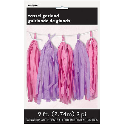 Stunning Pink & Purple Tissue Tassel Garland - 9 ft (1 Pc.) - Premium Quality Paper - Eye-catching Party Decor - Ideal for Any Occasion