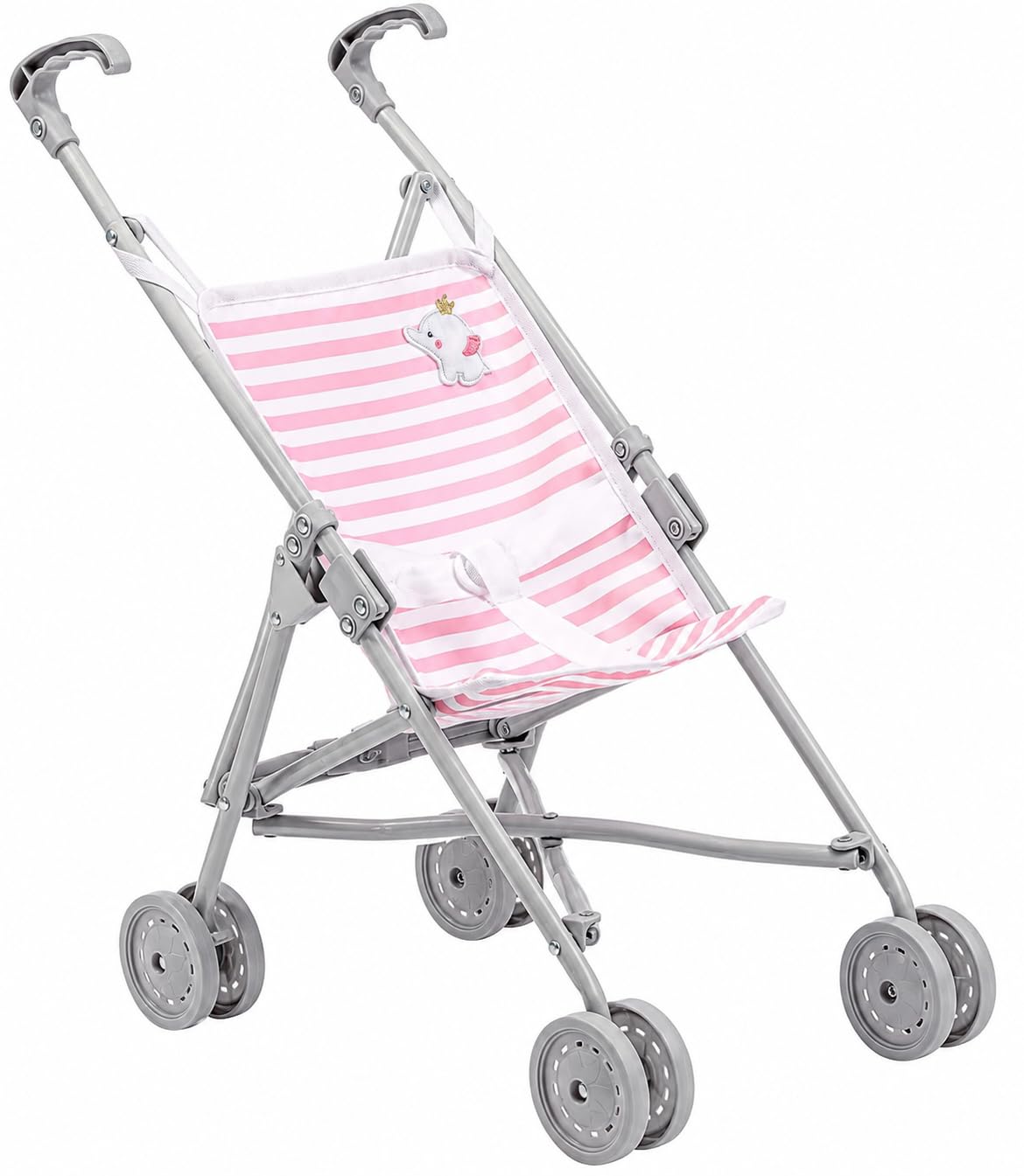 JC Toys Boutique | Folding Umbrella Doll Stroller for Children 2 Years Plus, Pink Stripes and Soft Embroidery | Sturdy Metal Frame | Pretend Play with