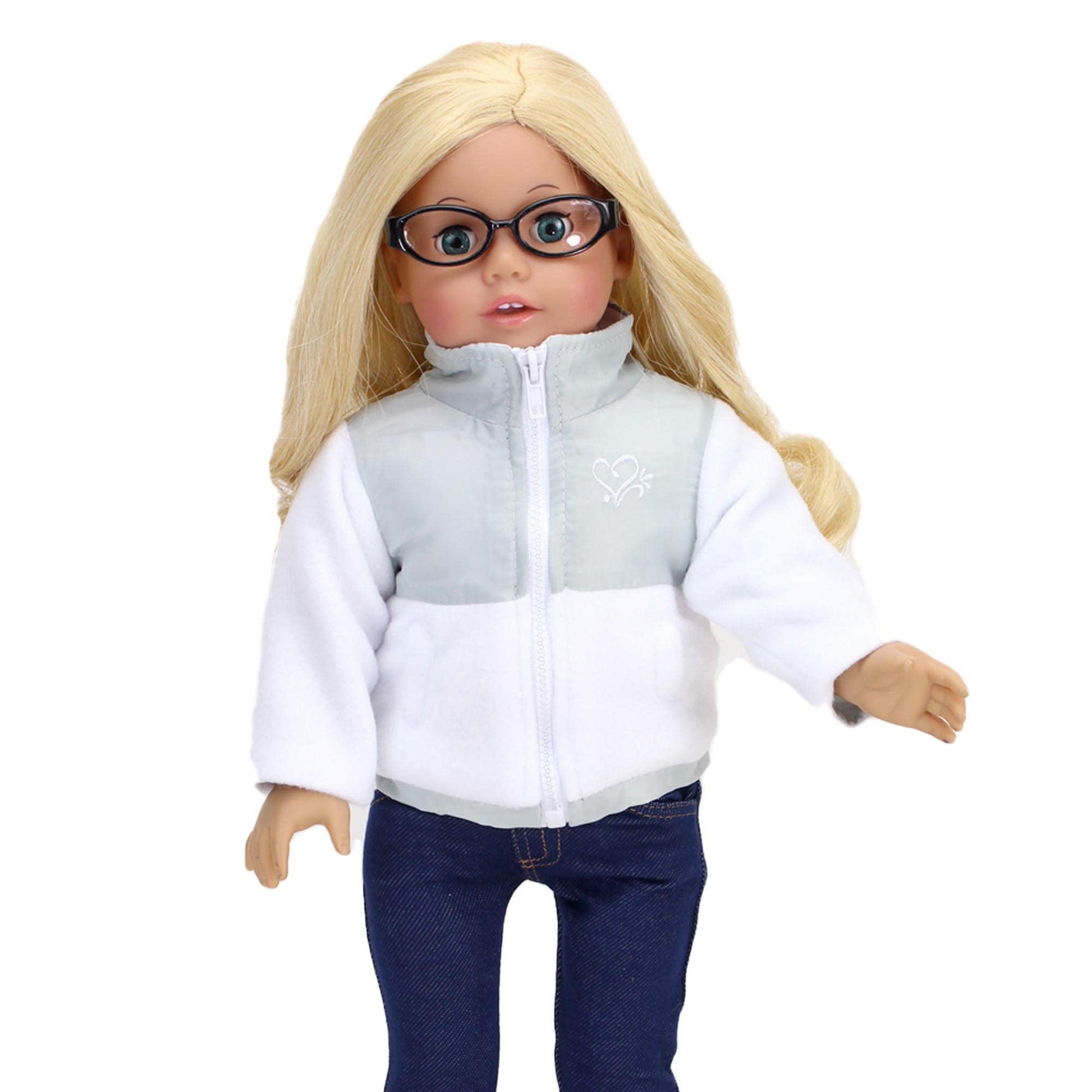 Sophia's Gray Suede Winter Boots with White Faux Fur Lining and Trim Plus Gray Side Button and Soft Tan Soles for 18" Dolls, Gray