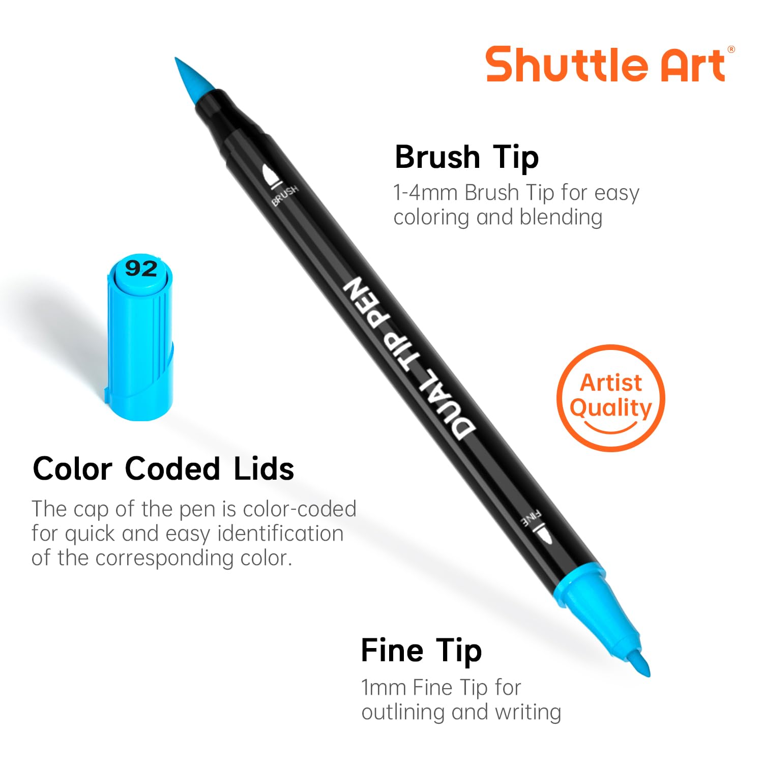 Shuttle Art Dual Tip Brush Pens, 96 Colours Fine and Brush Tip Markers Set with Pen Holder & 1 Colouring Book, Felt Tip Colouring Pens for Adults