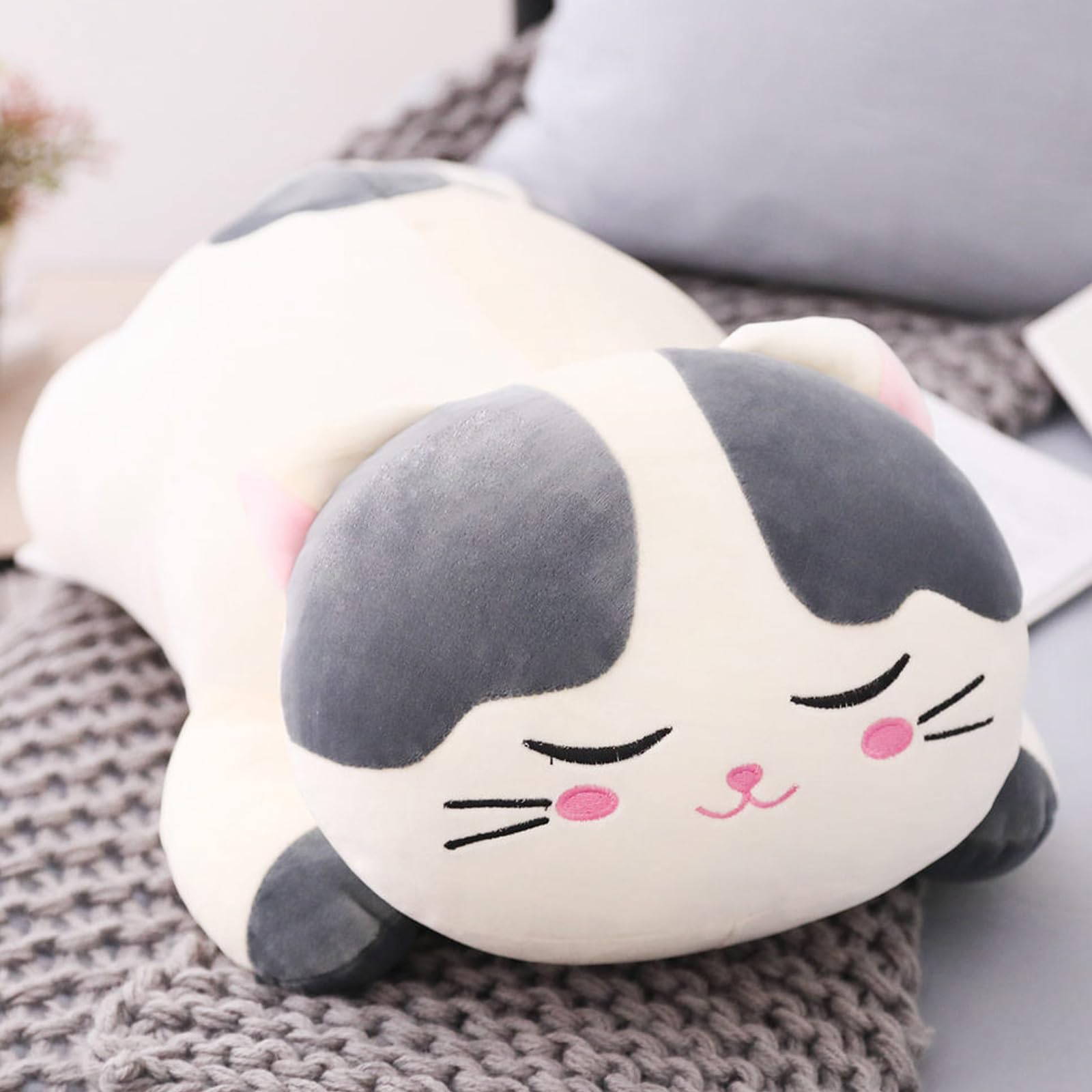 Cat Big Plush Hugging Pillow, Super Soft Kitten Kitty Stuffed Animals Toy Gifts for Kids, Girls, Bed, Christmas, Valentine 21.7" (Gray)
