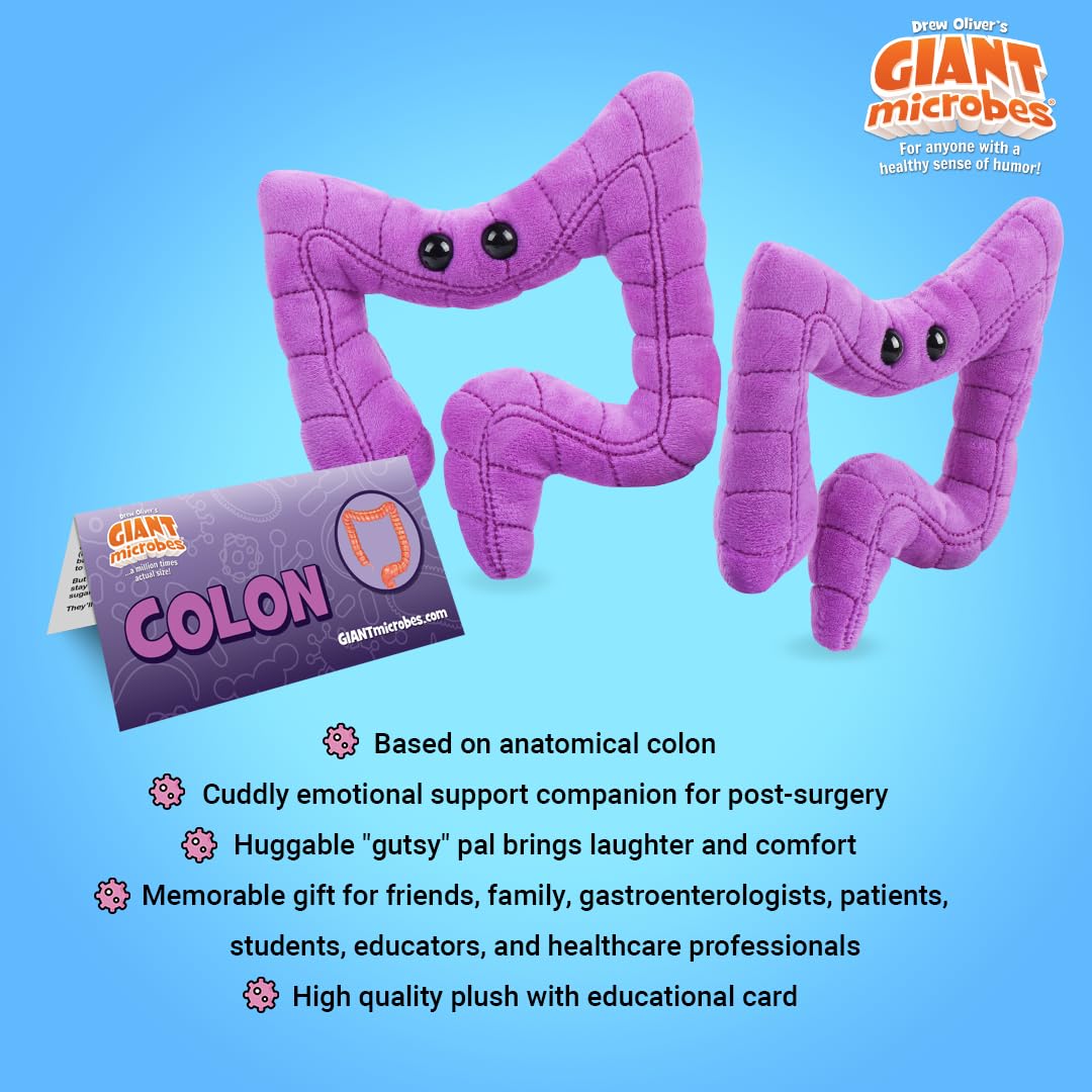 GIANT MICROBES Colon Plush, Funny Colonoscopy Gifts, Colon Cancer Awareness Items, Gastroenterology Gifts, Surgery Recovery Items, Colonoscopy Gift