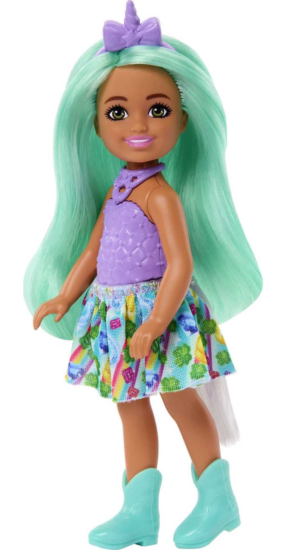 Barbie Unicorn-Inspired Chelsea Doll with Green Hair, Unicorn Toys, Horn Headband and Detachable Tail